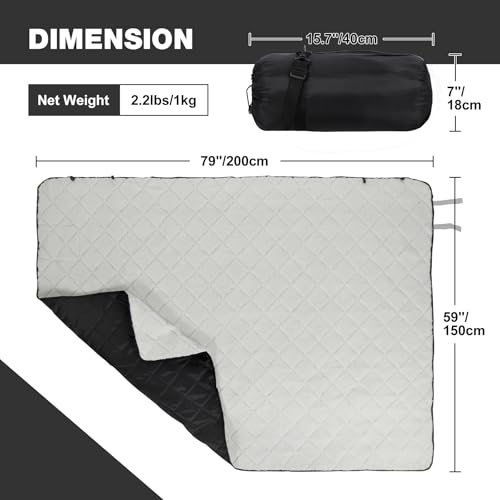 REDCAMP 59"x79" Large Warm Camping Blanket Waterproof Windproof with Fleece Lining, Outdoor Blanket for Cold Weather Stadium Picnic Travel, Machine Washable Black & White - color: White&black/59"x79"