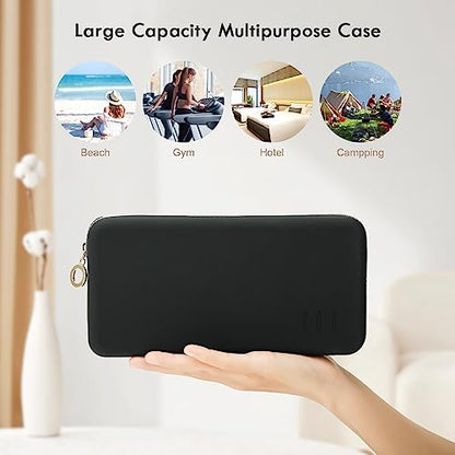 FVION Zipper Makeup Brushes Bag For Travel, Large Silicone Makeup Brush Holder, Make Up Brushes Pouch Case for Makeup Tools - Black - color: Black