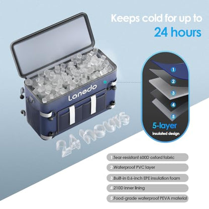 Deep Freeze Cooler Soft Sided Cooler Bag, 34 Can Collapsible Insulated Ice Chest, Large Leakproof Camping & Travel Cooler for Kayaking & Beach - color: 34Can Blue
