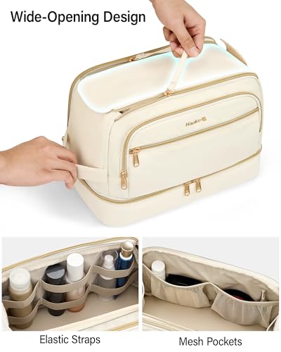 Hanke Travel Toiletry Bag, Lightweight Wide-open Makeup Bag, Dual-Layer Travel Bag for Toiletries Water-Resistant Cosmetic Bags Large Toiletry Bags for Women & Men, Travel Essentials, Off White - color: Off White
