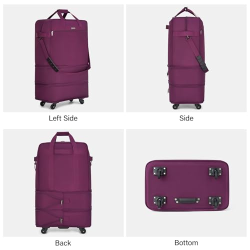 Hanke Suitcases with Wheels Expandable Foldable Luggage Bag Suitcase Collapsible Rolling Travel Bag Duffel Bag for Men Women Lightweight Suitcases without Telescoping Handle, Purple - color: Purple Upgrade Version