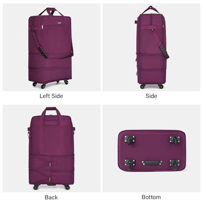 Hanke Suitcases with Wheels Expandable Foldable Luggage Bag Suitcase Collapsible Rolling Travel Bag Duffel Bag for Men Women Lightweight Suitcases without Telescoping Handle, Purple - color: Purple Upgrade Version