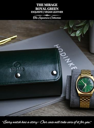 2 Watch Travel Case for Men- Watch Roll Holder and Display - Royal Green Swiss Motif Vegan Leather - color: Green - Royal