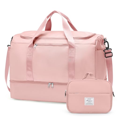 Extra Large Travel Duffle Bag,Carry on Overnight Weekend Bag with Shoes Compartment,Weekender Bags for Women for Travel Business Trips Sport Hospital - color: Pink with Toiletry Bag, size: Extra Large