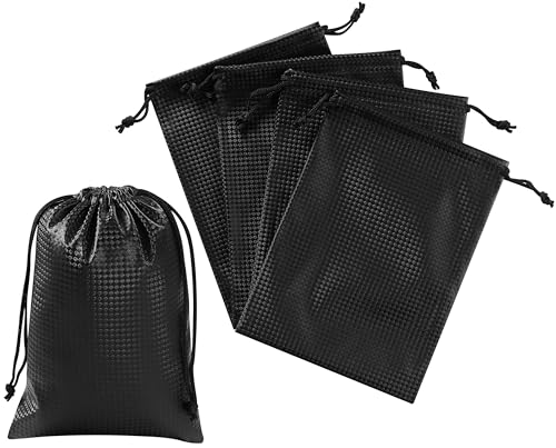 PALTERWEAR Tech-Weave PU-Coated Drawstring Bags (Set of 5) Water-Resistant, Directional-Stretch Travel Organizers for Phone, Toiletries, Tech Gear, Collections - Wipe-Clean (Black 3D, 5 x 7 Inch) - size: 5 x 7 Inch