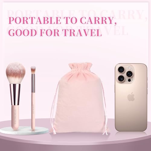 15pcs Travel Makeup Brushes Foundation Powder Concealers Eye Shadows Travel Mini Makeup Brush Set with 12pcs Puff, Sponge and Bag (pink)