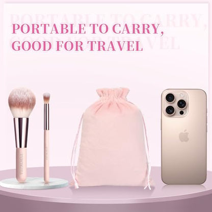 15pcs Travel Makeup Brushes Foundation Powder Concealers Eye Shadows Travel Mini Makeup Brush Set with 12pcs Puff, Sponge and Bag (pink)