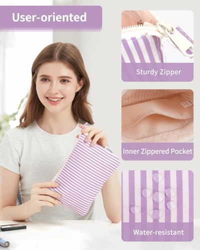 Narwey Small Striped Makeup Bag for Purse Travel Makeup Pouch Cosmetic Bag Zipper Pouch Bags for Women (Purple Stripe) - color: AC-Purple Stripe