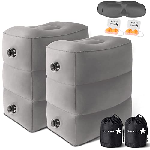 Sunany Inflatable Travel Foot Rest Pillow, Airplane Bed for Kids and Toddler, Adjustable Height Portable Car Leg Rest Pillow, Suitable for Airplane, Trains, Cars, Home, Office and Any Travel (2 Pack) - color: Grey, size: 2 Pack