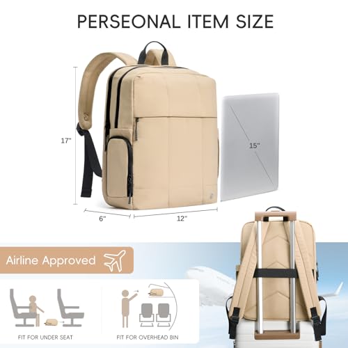CLUCI Lightweight Travel Backpack Carry on Flight Approved, Puffy Gym Backpack with Shoe Compartment, Personal Item Travel Bag, 15.6 inch Laptop Backpack for Weekender Business - color: Soft Khaki