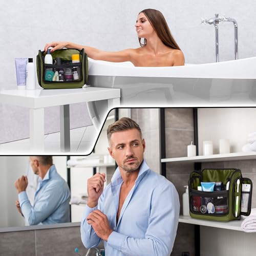 Travel Toiletry Bag for Men and Women - (10.6”x10.6”x3.2”) Large Hanging Toiletry Organizer - Waterproof Hygiene Bag with Metal XXL Swivel Hook, with Sturdy Zippers and 19 Compartments for Toiletries - color: L Forest Green