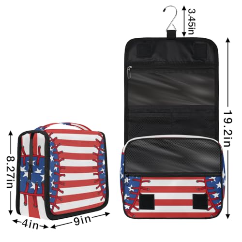 Hanging Travel Toiletry Bag for Women, Baseball Flag Motif Water Resistant Polyester Organizer with Hook & Handle, Large Capacity Cosmetic Bag for Travel, Gym, Camping - color: Baseball Flag Motif