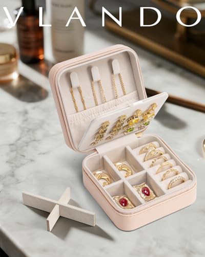 VLANDO Travel Jewelry Case, Small Travel Jewelry Organizer Box for Girls Women - Nude Pink - color: Nude Pink
