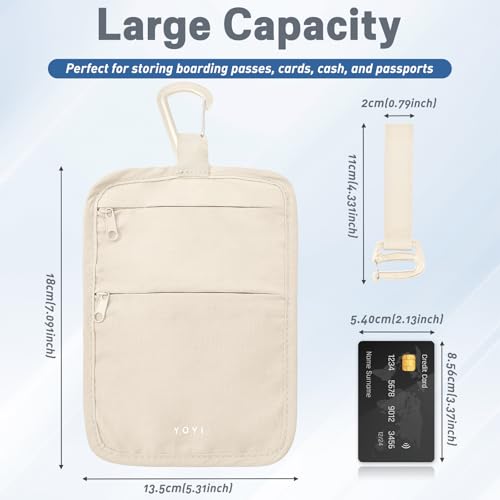 Hidden Travel Wallet Belt Wallet – Large Capacity Passport Holder & Hidden Money Pouch, 3-Zone Organizer Anti-Theft Waist Wallet with Dual Clip Belt & Carabiner - color: Apricot