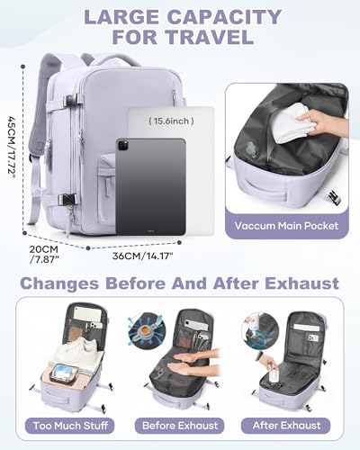 WONHOX Vacuum Travel Backpack Women,Carry On Backpack Flight Approved 18x14x8 inches Bag Spirit Airlines Personal ltem,College Sports Hiking Rucksack Laptop Blackpack mochila de viaje,TaroPurple - color: A23-taropurple