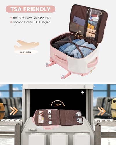 LOVEVOOK 40L Large Travel Backpack for Women, Flight Approved, Waterproof, TSA Compliant, Fits 17.3'' Laptop, 17 Pockets, 3 Packing Cubes - color: Beige-pink, size: 40L-17.3 Inch-4Pcs