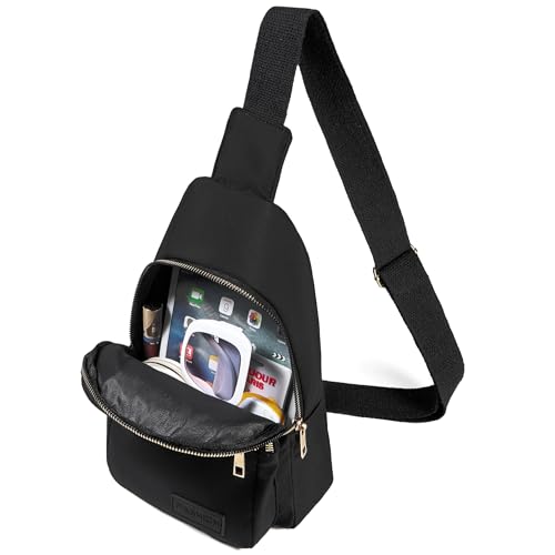 Banelu Small Sling Backpack Crossbody Bags for Women, Small Sling Bag Cross Body Bag Fanny Packs Crossbody Purses - Gold Zipper - color: K Black
