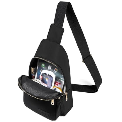 Banelu Small Sling Backpack Crossbody Bags for Women, Small Sling Bag Cross Body Bag Fanny Packs Crossbody Purses - Gold Zipper - color: K Black