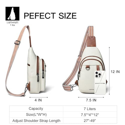 LATMAP 7L Sling Bag for Women Men Leather Small Sling Backpack Daypack Anti Theft Fanny Pack Crossbody Purse Travel - color: Regular Size-beige
