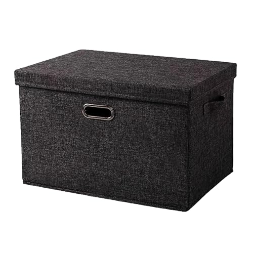 Collapsible Storage Bin with Lid Linen Fabric Foldable Storage Box Organizer with Cover Suitable for Home Bedroom Office Nursery (Black, Large-1Pack) - color: Black, size: Large-1Pack