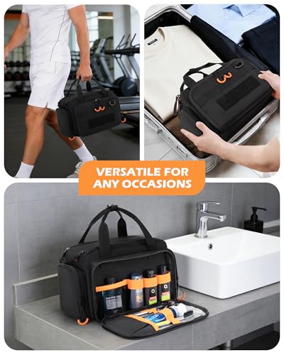 Tactical Travel Toiletry Bag for Men, Extra Large Dopp Kit Organizer with Dual Way Zippers, Travel Hygiene Bag for Shaving Grooming Bathroom Essentials, Black (Empty Bag)