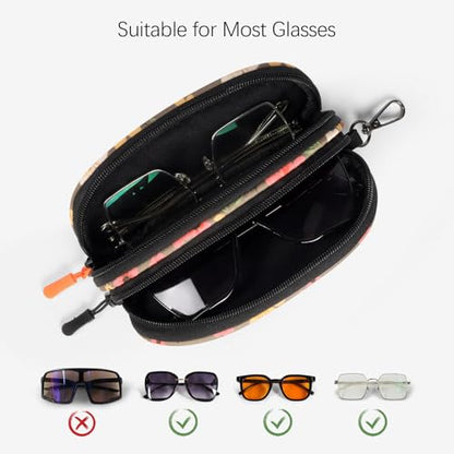 Double Eyeglasses Case Soft Portable Zipper Sunglasses Pouch with Keychain Clip for Men Women - color: Brown Flower