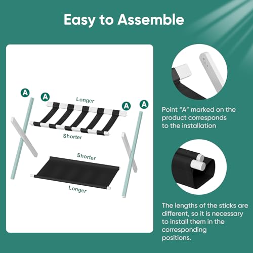 Smuxee White Bamboo Luggage Rack for Guest Room, Foldable Suitcase Stand with Storage Shelf, Easily Assembled Luggage Stand with 5 Nylon Straps for Guest Room Bedroom Hotel - color: White 1PCS