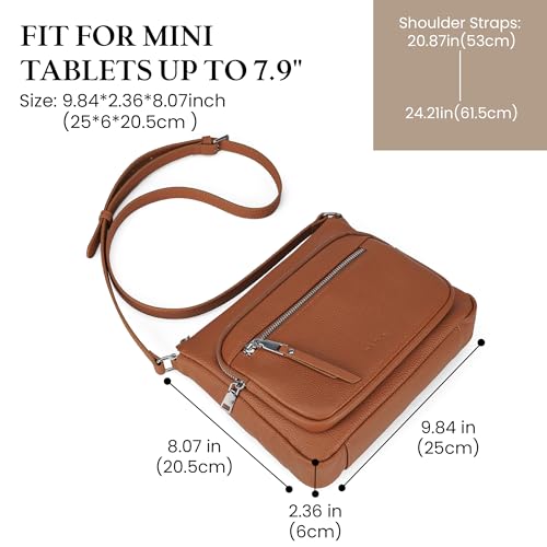 befen Anti Theft Genuine Leather Crossbody Bags for Women Handbags and Shoulder Basg with Built in Wallet RFID Leather Purse - color: Cognac Brown
