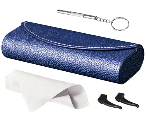 RayLove Ultimate Glasses Case Kit, Hard Shell Sunglasses and Eyeglass Case with Cleaning Cloth, Screwdriver, Ear Hooks - style: 1packdark Blue