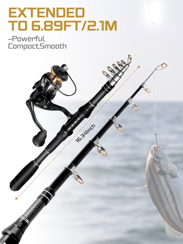 Fishing Pole Kit, Carbon Fiber Telescopic Fishing Rod and Reel Combo with Spinning Reel, Line, Bionic Bait, Hooks and Carrier Bag for Adult Teens Beginners - size: 1Pack 6.89ft