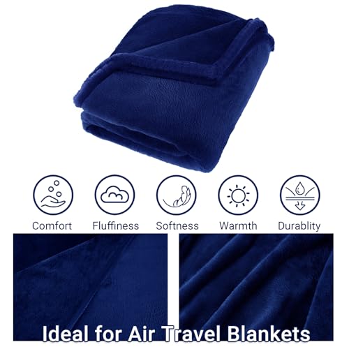 Travel Blanket & Pillow Set, 300 GSM Soft Fleece, 60x43 Inches, 3-in-1 Airplane Blanket, Travel Pillow and Blanket Set, Travel Blanket Airplane Compact with Bag, Travel Essentials, Navy - color: Navy