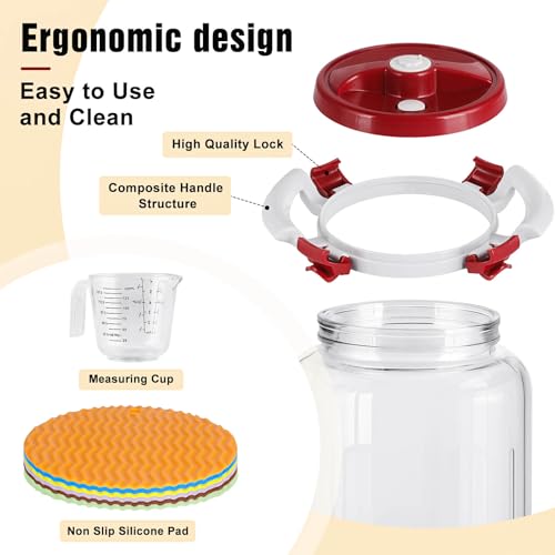 2.6 Gallon Glass Rice Storage Container with Airtight Lid & Handle, 10L Large Glass Food Storage Jar for 20 lb Rice or 10 lb Flour, Wide Mouth Pantry Canister with Silicone Base