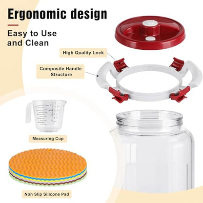 2.6 Gallon Glass Rice Storage Container with Airtight Lid & Handle, 10L Large Glass Food Storage Jar for 20 lb Rice or 10 lb Flour, Wide Mouth Pantry Canister with Silicone Base