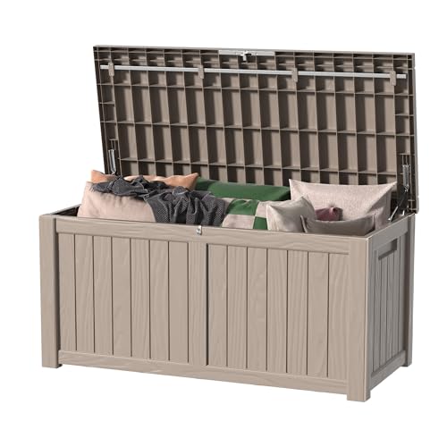 150 Gallon Waterproof Outdoor Storage Box,Resin Deck Box,Lockable Outside Storage Box Container for Patio Furniure,Garden,Tools (150 Gallon,Grey) - color: Grey, size: 150 Gallon