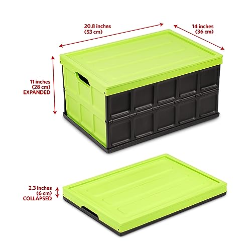 Glad Collapsible Storage Bin with Lid - 48L Foldable Plastic Box for Garage, Car Trunk, and Organization - Stackable Lidded Container with Handles, Green - color: Green