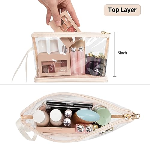 Ethereal Clear Makeup Bag, Cream Small Cosmetic Bag Travel Makeup Bag for Women TSA Approved Toiletry Bag Portable Makeup Pouch - color: 05-cream clear