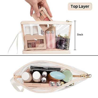 Ethereal Clear Makeup Bag, Cream Small Cosmetic Bag Travel Makeup Bag for Women TSA Approved Toiletry Bag Portable Makeup Pouch - color: 05-cream clear