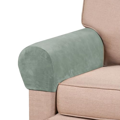 PrinceDeco 2 Pack Thick Velvet Stretch Armrest Covers for Chairs and Sofas Armchair Covers for Arms Couch Arm Covers Armrest Covers for Sofa Non Slip, Seagrass - color: Seagrass