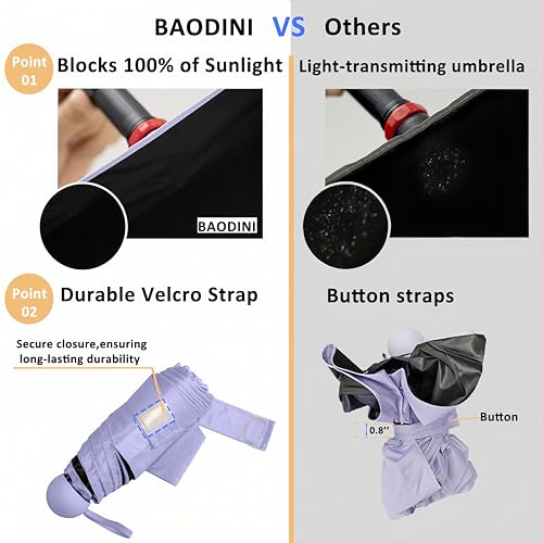 BAODINI Travel Essentials Mini Umbrella for Purse With Case Small Compact UV Sun Protection Lightweight Tiny Pocket Manual Open Close Umbrella for Women Kids and Men Fits Purse Backpack - color: B-Light Purple