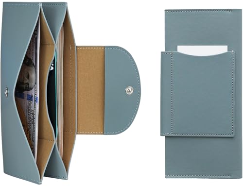 carrotez All-in-One Long Bifold 2-Tier PU Leather Wallet for Women, Money Organizer for Travel, Budgeting, Cash Envelope Wallet for Carrying Cash, Credit Cards & Business Cards - Fog Blue - color: Fog Blue