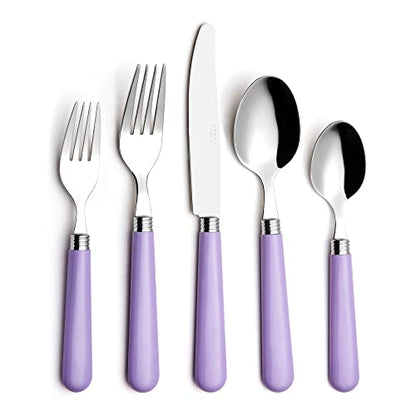 ANNOVA Stainless Steel Colorful Tableware Kitchen Flatware Set Utensils, Includes Dinner Knives, Forks, Spoons, Salad Forks & Dessert Spoons, Modern Rounded Shape (Lilac, 20 Pieces) - color: Lilac
