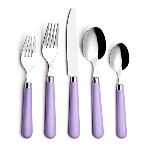 ANNOVA Stainless Steel Colorful Tableware Kitchen Flatware Set Utensils, Includes Dinner Knives, Forks, Spoons, Salad Forks & Dessert Spoons, Modern Rounded Shape (Lilac, 20 Pieces) - color: Lilac