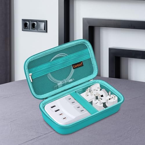 Canboc Carrying Case for Ceptics Universal Travel Adapter Kit, World Travel Adapter Kit Box with Removable Shoulder Strap, Zipper Mesh Bag fit USB Cable, Turquoise (Case Only) - color: Turquoise+Turquoise