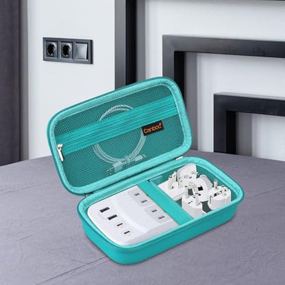 Canboc Carrying Case for Ceptics Universal Travel Adapter Kit, World Travel Adapter Kit Box with Removable Shoulder Strap, Zipper Mesh Bag fit USB Cable, Turquoise (Case Only) - color: Turquoise+Turquoise