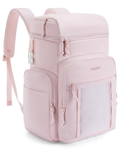 TOURIT Insulated Backpack Cooler: 30 Cans Waterproof Leakproof Soft Cooler Bag Beach Travel Picnic Camping - color: Pink, style: 30 Cans 2.0
