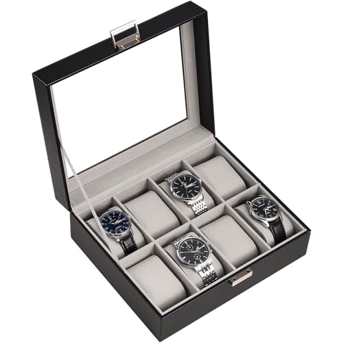 ProCase Watch Box, 8 Slot Mens Watch Case, Watch Storage Holder Organizer, Watch Display Case with Glass Lid, Anniversary Birthday Valentine Gifts for Men Women -8 Slot, Black - color: Black, size: 8-Slot