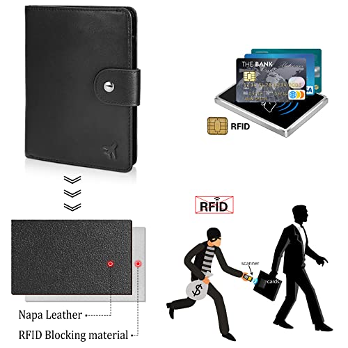 Polare Luxury RFID Blocking Leather Passport Holder Travel Wallet For Men and Women (Black(Snap Version)) - color: Black(Snap Version)