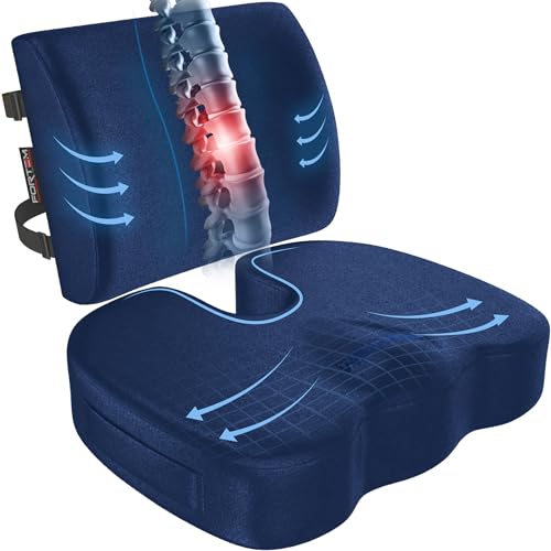 FORTEM Seat Cushion, Office Chair Cushion, Lumbar Support Pillow for Office Chair, Memory Foam Car Seat Cushions, Sciatica Coccyx Tailbone Pain Relief, Cushions for Back Support, Washable, Non Slip XL - color: Blue Velour, size: X-Large