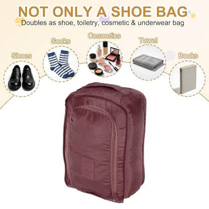 Foldable Travel Shoe Bag, Waterproof Shoe Pouches Organizer with Handle Travel Packing Cubes -Fitting for Storing (Sneakers/Sandals/Fitness Shoes) 2 Pcs & Dark Red/Navy Blue - color: Dark Red/Navy Blue