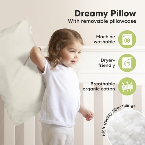 KeaBabies Organic Toddler Pillow with Pillowcase, Jumbo 14X20 - Soft Cotton Toddler Pillows for Sleeping - Machine Washable - Perfect for Travel, Toddler Bed Set (Clay) - color: Clay